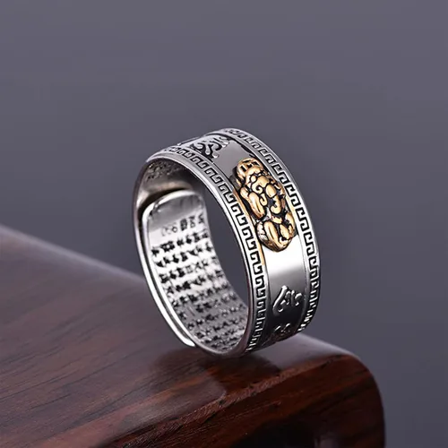 Vista 6 de Anillo Feng Shui Pixiu Mantra Para - Anillo Ajustable Pixiu Mantra De La Suerte