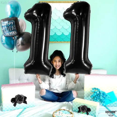 Vista 6 de KatchOn, Globo negro gigante del número 11 de 40 pulgadas, globos negros 11 para decoraciones de cumpleaños de 11 años para niños, globos negros