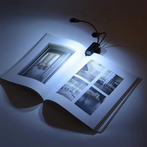 Vista 8 de Luz de soporte de música recargable, luz de lectura con clip de 8 LED, lámpara de libro de 3 niveles de brillo de protección ocular para orquesta