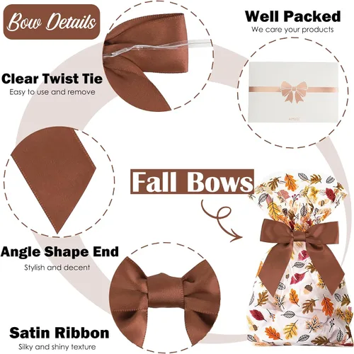 Vista 3 de AIMUDI Lazos de otoño de 5 colores, lazos de satén de color naranja quemado prefabricados de 3.5 pulgadas para Acción de Gracias, Halloween, boda