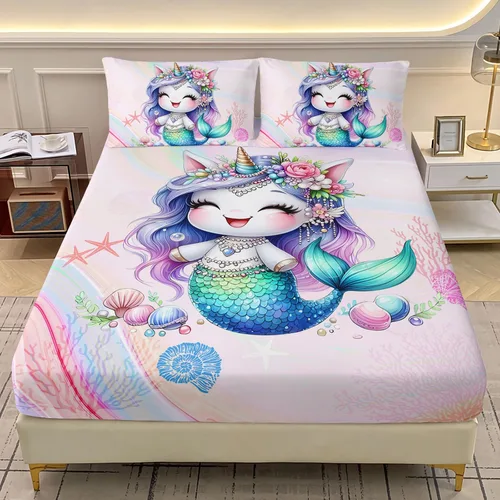 Vista 27 de AILONEN Axolotl - Juego de sábanas bajeras para niños, tamaño individual XL, color rosa y azul degradado kawaii, lindas sábanas de fresa salamandra