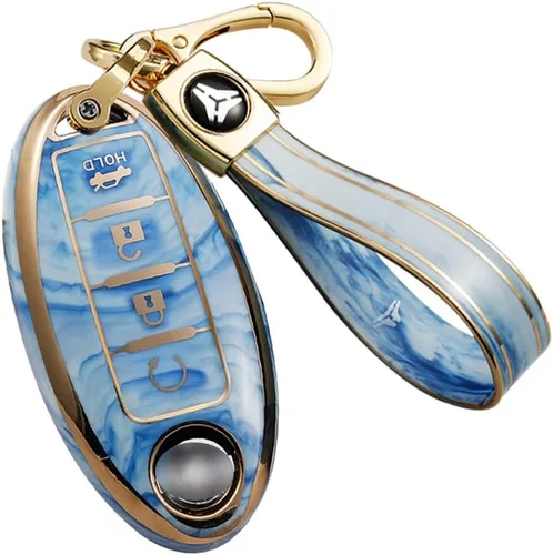 Vista 9 de ontto Compatible con Nissan Smart Remote Key Fob Cover Full Protection Marble Pattern Key Case Azul, Azul