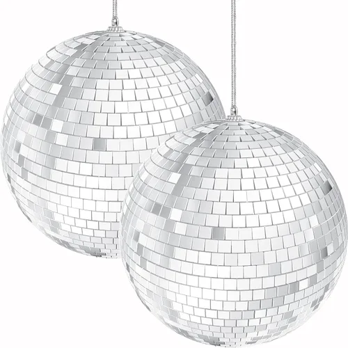 Vista 8 de Bola de discoteca de espejo de 2 unidades con cuerda adjunta para colgar anillo, refleja la luz, recuerdo de fiesta, 5 pulgadas (paquete de 2)