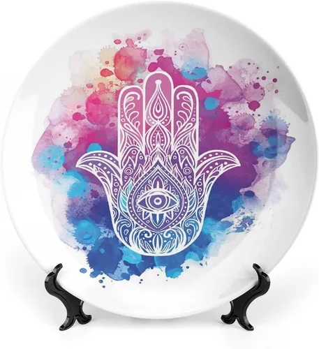 Vista 9 de XISUNYA Plato decorativo de 6 pulgadas, porcelana redonda, con emblema vintage, ramas de laurel victoriano, corona impresa, para colgar en la pared