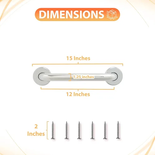 Vista 2 de Mango de ducha de 12 pulgadas, agarre suave, barras de agarre de acero inoxidable 304 para bañeras y duchas, barandillas estándar ADA de cromo
