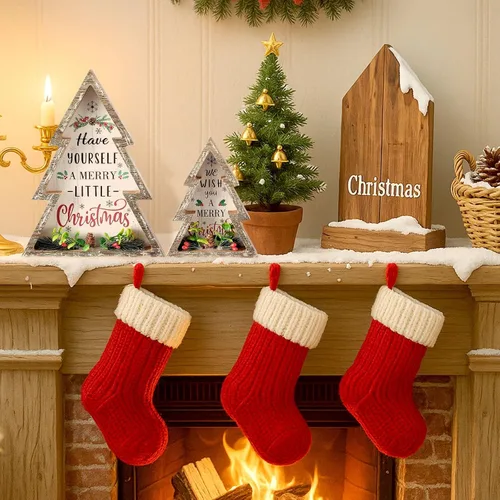 Vista 7 de Pinkunn 2 piezas de decoraciones de Navidad para el hogar, decoración de árbol de Navidad con piñas de madera rústica, centro de mesa de Navidad