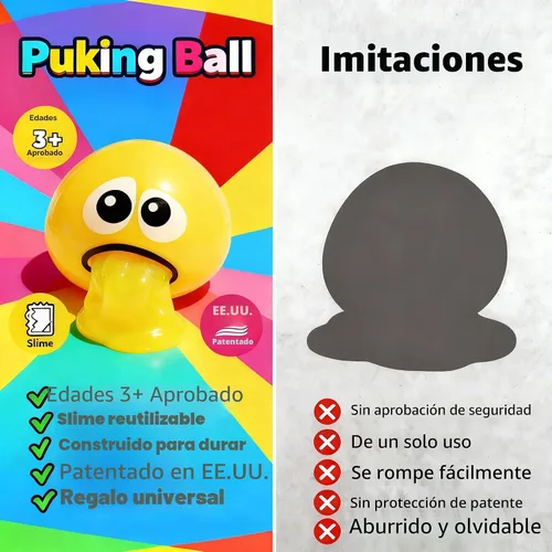 Vista 5 de Puking Ball® - Juego patentado, no tóxico, juguete antiestrés, bola de estrés, slime, juguete sensorial para niños y adultos