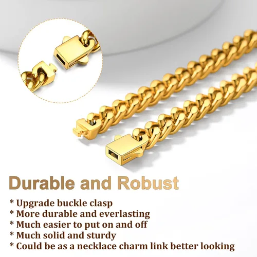 Vista 6 de Bestyle Miami Cuban Link Chain for Men, Durable Real 18K GoldBlack Plated Solid Stainless Steel Chain, Width 5mm 7mm 9mm 12mm Mens Necklace, 18-30