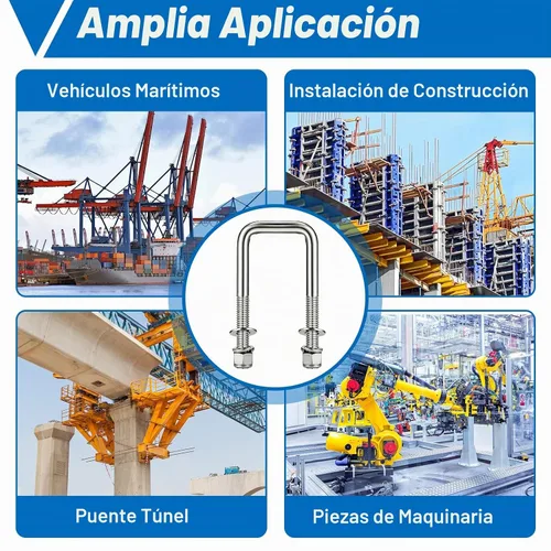 Vista 6 de 4 piezas Hotop pernos en U cuadrados de acero inoxidable 304 para remolque de barco con arandelas y tuercas Perno en U resistente para remolque