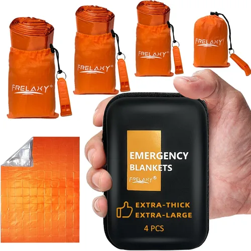 Vista 12 de Frelaxy - Paquete de 2 mantas de emergencia, extra gruesas y grandes Emergency whistles included, EVA storage case, Heat reflective
