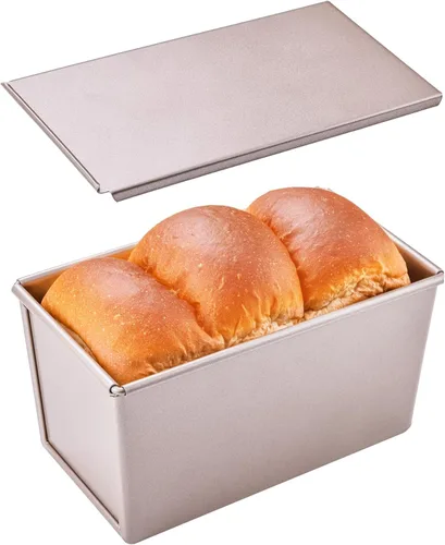 Vista 9 de Molde antiadherente para pan Pullman con tapa, 450g Rectángulo ondulado para hornear en el horno, capacidad para masa 21,1 x 12,2 x 10,9 cm