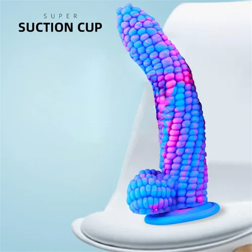 Vista 3 de Monster Consolador Colorido Grano Grande Maíz Adulto Sexo Juguete con Fuerte Ventosa 8 Pulgadas Flexible Suave Consoladores Vegetales - Azul