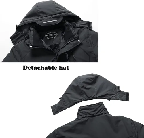 Vista 4 de Chaqueta de esquí impermeable con capucha para hombre, abrigo cálido de nieve para el invierno