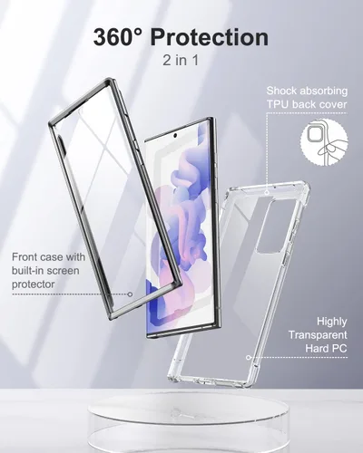 Vista 8 de SURITCH Funda Transparente para Samsung Galaxy S22 Ultra de 6.8" (Solo), [Protector de Pantalla Integrado] Carcasa Protectora de Cuerpo Completo