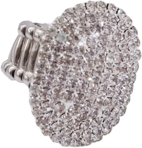 Vista 3 de Santfe hermoso anillo ajustable de diseño ovalado con piedra sintética bañado en plata para mujer, aleación