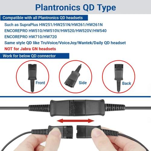 Vista 4 de Adaptador U10P-S RJ9 a QD HIS Cable para auriculares de desconexión rápida Plantronics Cable de bobina compatible con Yealink T20P T21P T26P T23G