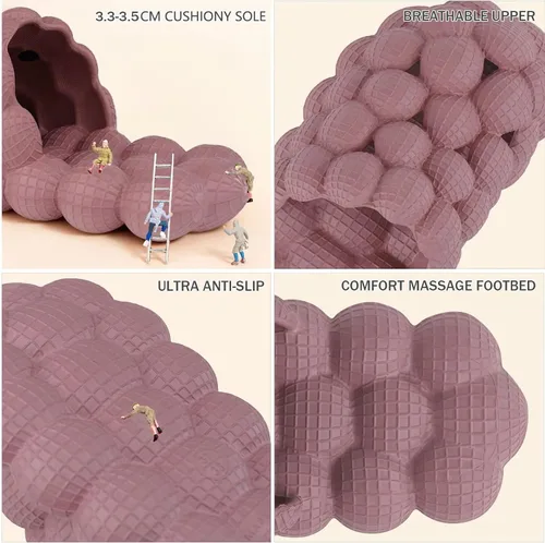Vista 5 de EQUICK Sandalias de masaje ultra suaves con burbujas para mujeres y hombres, divertidas sandalias antideslizantes de lichi para acampar al aire