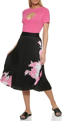 Vista 2 de DKNY Falda deportiva estampada fácil de la cintura del logotipo de las mujeres Bl Fr Pn M