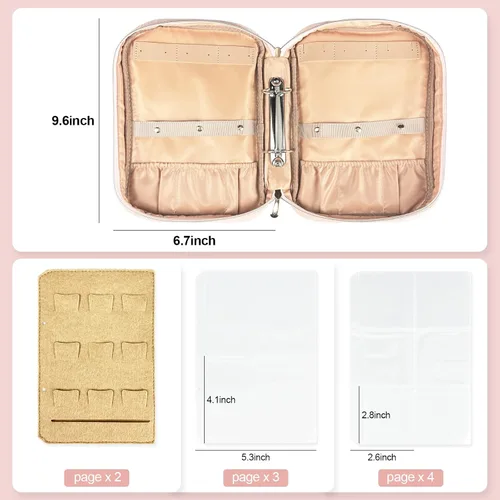 Vista 4 de KOLODOGO Estuche organizador de joyas, cajas de almacenamiento de viaje, bolsa de almacenamiento portátil con cremallera para collares, aretes