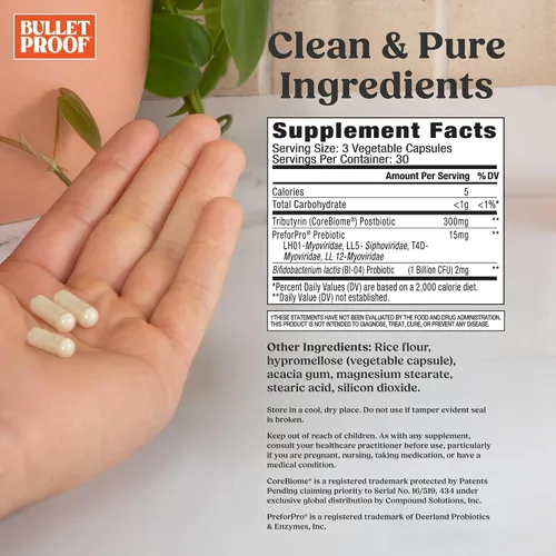 Vista 2 de Bulletproof Suplemento probiótico y posbiótico 3 en 1 Express para una salud intestinal sostenida, 90