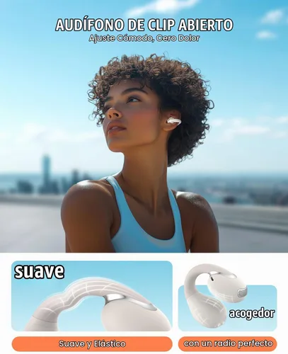 Vista 2 de Jzones Auriculares inalámbricos con clip de oreja abierto, Bluetooth 5.4, ligeros, cómodos, deportivos, de conducción ósea, micrófono integrado
