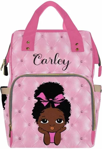 Vista 36 de Newcos Bolsa de pañales personalizada con estampado de corona con nombre personalizado de África negra para mujer, bolsa de pañales de viaje casual