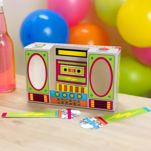 Vista 4 de Fun Express Amplificadores de teléfono retro Boom Box de 8" x 5" con accesorios de micrófono, 12 piezas
