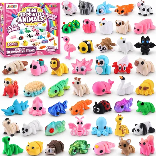 Vista 12 de JOICEE 50pcs Mini 3D Impreso Animales Articulados Flexible Fidget Juguetes Marrón