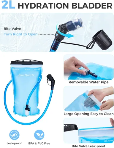 Vista 6 de Blue Quartz Rave Hydration Backpack, Reflective Hiking Pack with 2L Water Bladder & Phone Pocket, Hydro Pack with Insulated Compartment for Festival