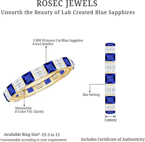Vista 15 de Certified Lab Grown Blue Sapphire Eternity Band, AAAA Quality, Sapphire Moissanite Anniversary Ring - Ready To Gift