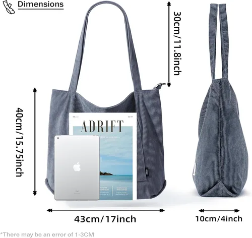 Vista 2 de KALIDI Bolso de mano de pana para mujer, bolso de hombro grande con bolsillo con cremallera, bolso Hobo casual de gran capacidad, bolsa de trabajo