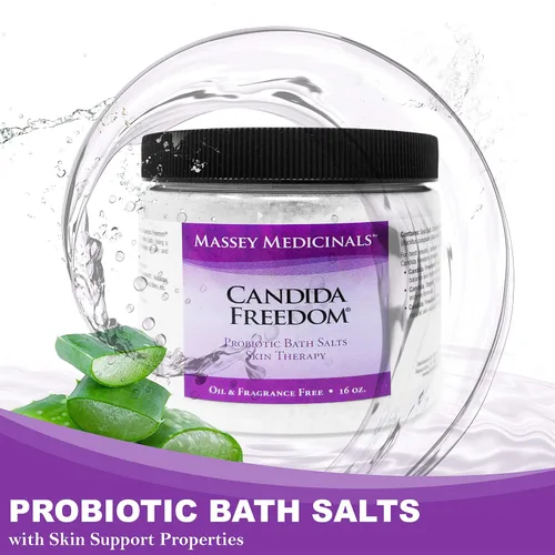 Vista 2 de Massey Medicinals CF Sea Salt Bath Soak: Pure Ocean Luxury para relajantes baños probióticos Candida Freedom Aloe Vera Ácido alfa lipoico