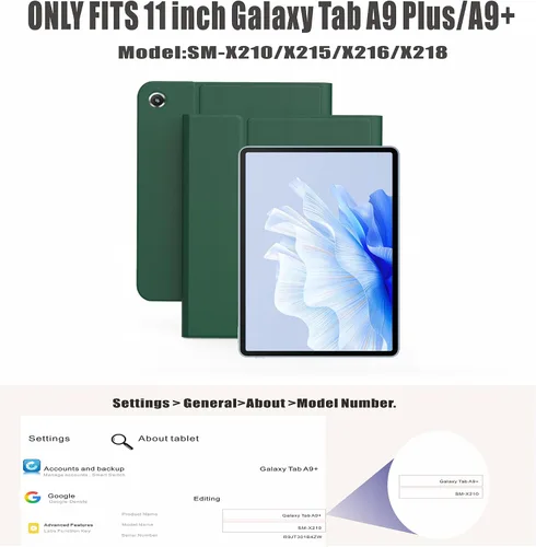 Vista 2 de Funda con teclado para Samsung Galaxy Tab A9+ Plus 2023/A11+ Plus 2025 de 10.9 pulgadas, incluye mouse y teclado magnético con retroiluminación