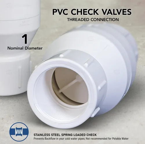 Vista 2 de Midline Valve Válvula de retención en línea del PVC 4I2U100 para la prevención del reflujo; 1" FIP; Plástico blanco