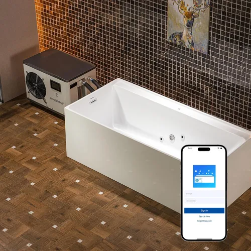 Vista 2 de WOODBRIDGE Bañera de inmersión fría de acrílico independiente de 67 pulgadas con enfriador blanco de 1.3 HP - Enfriamiento rápido y calefacción