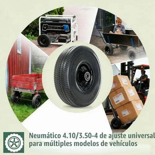 Vista 6 de Neumático y rueda 4.10/3.50-4, neumáticos sólidos de 10" con rodamiento de 5/8", rodamientos adicionales de 3/4" y 1/2", cubo con desplazamiento