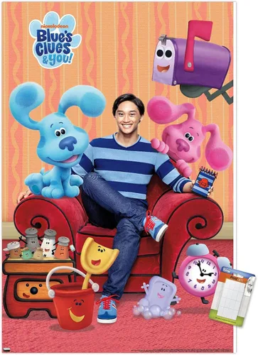 Vista 15 de Nickelodeon Blue's Clues - Póster de pared grupal, 22.4 pulgadas de largo x 14.7 pulgadas de ancho, versión enmarcada de madera de granero