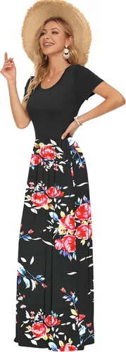 Vista 2 de Auselily - Vestidos de mujer, largos, manga corta, holgados, de estilo sencillo e informal