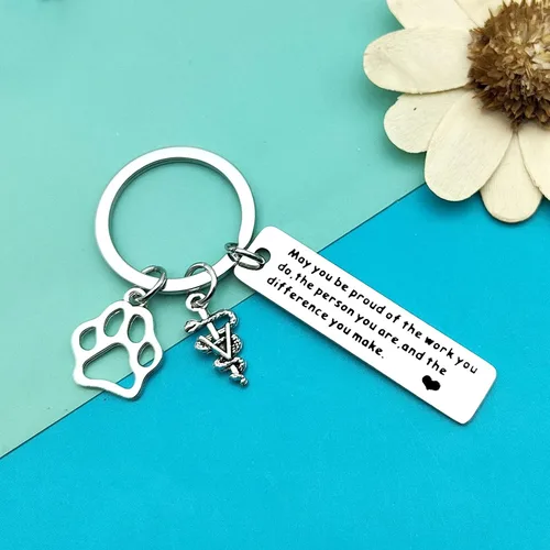 Vista 7 de Dabihu Vet Tech Keychain Veterinarian Appreciation Gifts Thank You Gifts for Veterinary Tech Coworker Animal Rescue Gifts
