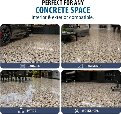 Vista 8 de RUST BULLET Copos de color decorativos – marrón otoñal – Personaliza pisos de concreto con 1 libra de chips de vinilo duraderos y resistentes a