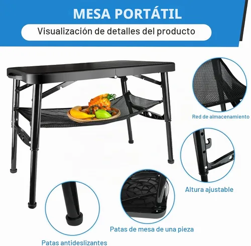 Vista 3 de Juego de mesa y taburete plegable portátil, mesa plegable ligera y taburete plegable para camping, picnic, playa, pesca, mesa resistente