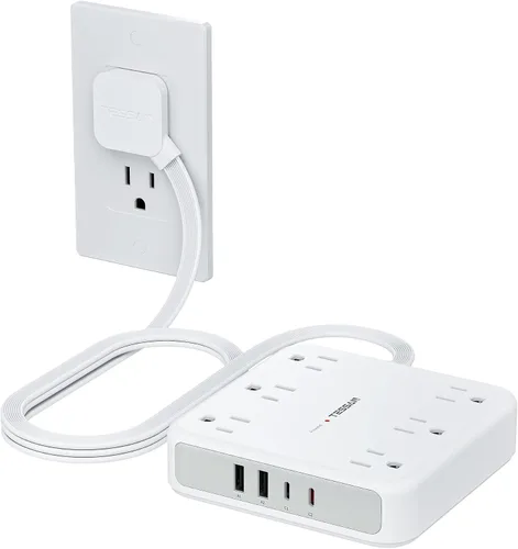 Vista 16 de TESSAN – Regleta de alimentación con USB, cable de extensión con 6 salidas ampliamente espaciadas 2100 Joules Surge Protector Power Strip, 6