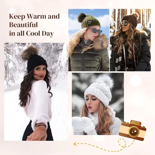 Vista 6 de Flufymooz Gorro con peluca, extensión de pelo con gorro de piel sintética con pompón largo ondulado rizado, peluca con gorro adjunto de 20 pulgadas