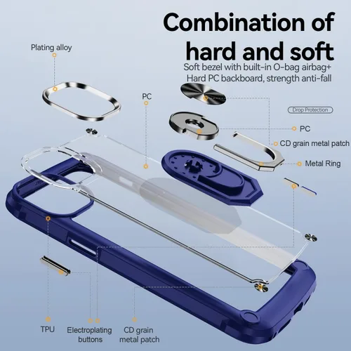 Vista 2 de Funda protectora para iPhone 15 con protector de pantalla, transparente, antiamarilla, funda protectora de acrílico resistente con soporte magnético