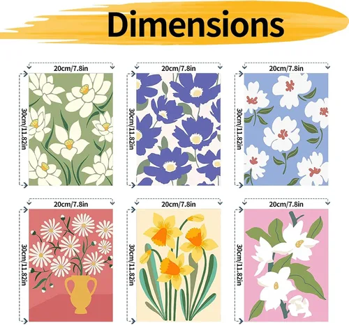 Vista 2 de YALKIN Paquete de 6 kits de pintura por números para adultos, pintura al óleo acrílica fácil por números, kit de pintura de acuarela de flores por