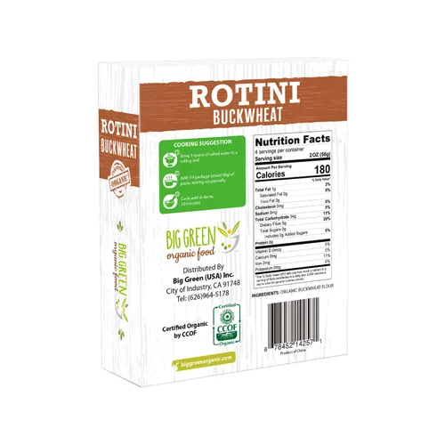 Vista 2 de Big Green Organic Food - Rotini de trigo sarraceno orgánico, 8.8oz, 100% trigo sarraceno, sin gluten, sin OMG, vegano (1)