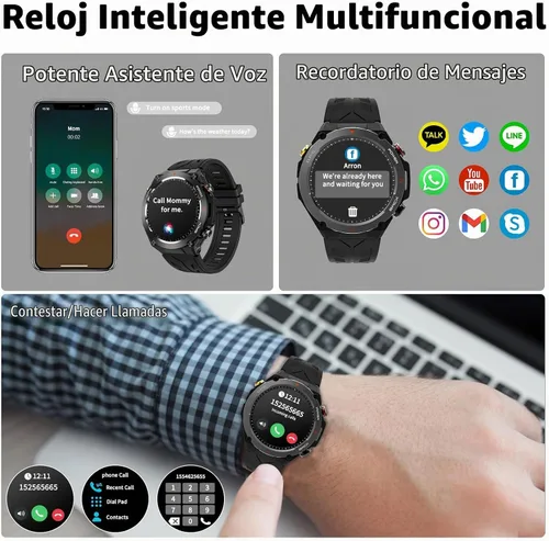 Vista 6 de Reloj inteligente militar con GPS, presión/altitud/brújula, reloj inteligente resistente para hombres con batería extragrande de 650 mAh