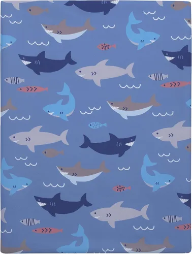 Vista 5 de Everything Kids - Sábana para siesta preescolar preescolar con diseño de tiburón, pescado, azul océano y gris
