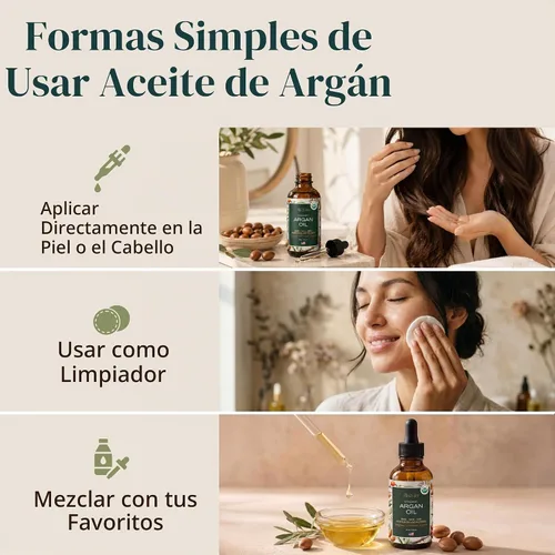 Vista 7 de Aceite de argán orgánico para el cabello, la cara y la piel, 100% puro