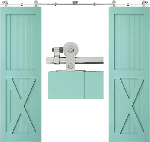 Vista 16 de TSMST Kit de herrajes para puerta corrediza de granero de 4 pies, riel de puerta de granero resistente de acero inoxidable para una sola puerta